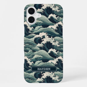 Funda Para iPhone 16 Plus Estampado de ondas japonesas monogramado