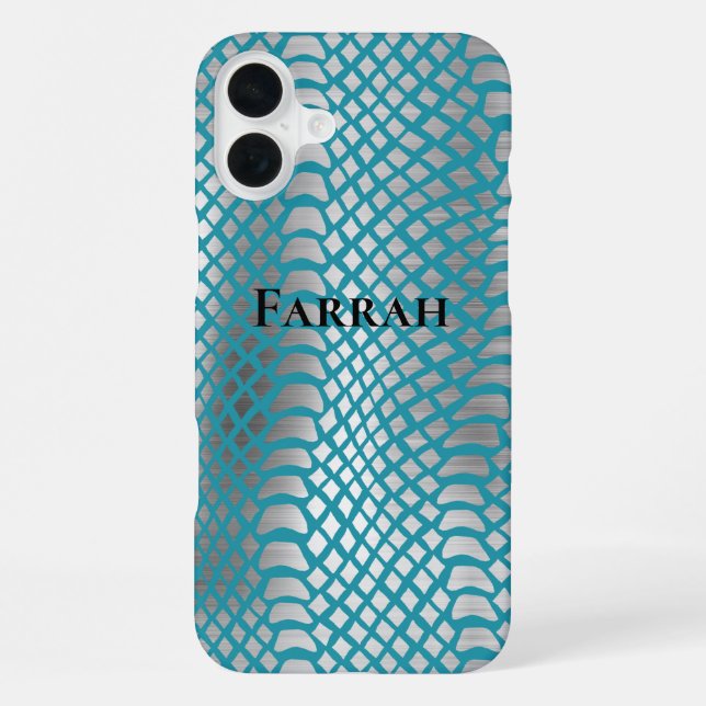 Funda Para iPhone Estampado de serpiente azul teal plateado (Reverso )