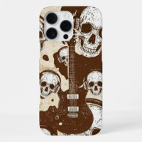 Estampado de vaca con calaveras y guitarras eléctr