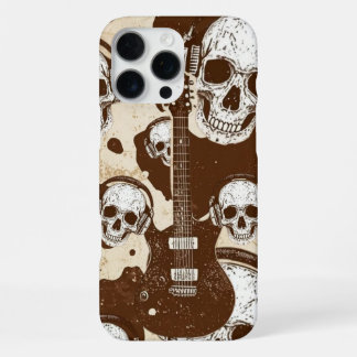 Funda Para iPhone 16 Pro Max Estampado de vaca con calaveras y guitarras eléctr