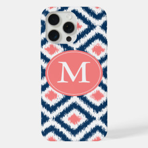 Estampado Ikat de Diamantes Azules y Coral Monogra