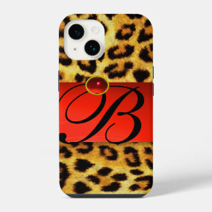 FUNDA PARA iPhone 14 ESTAMPADO MONOGRAMA DE PIEDRA PRECIOSA RUBÍ ROJO P