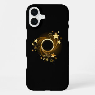 Funda Para iPhone 16 Plus Estandarte redondo con estrellas doradas sobre neg