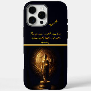 Funda Para iPhone 16 Pro Max estatua pacífica del Buda dorado, arte de IA