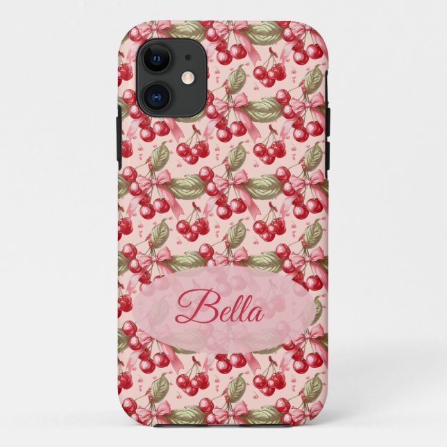 Funda para iPhone estética coquette de Cerezas y L (Reverso)