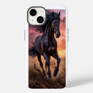 Funda Para iPhone 14 Estética de caballo negro Arte Animal Elegante
