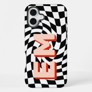 Funda Para iPhone 16 Plus Estética de Monograma de Cuadro Retro