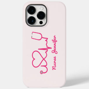 Funda Para iPhone 14 Pro Max Estetoscopio Personalizado Rosa Nombre de Enfermer