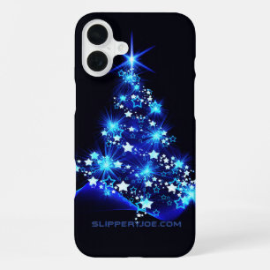 Funda Para iPhone 16 Plus estilizado árbol de Navidad SlipperyJoe azul brill