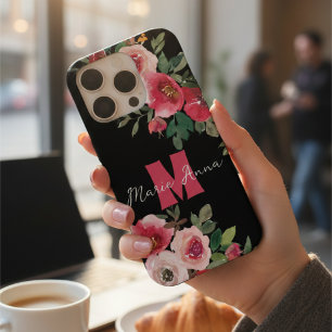 Estilizado nombre personalizado en negro y floral 