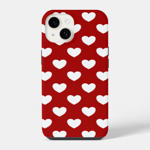 Funda Para iPhone 14 Estilo Corazones Rojos y Blancos Super Lindos Luna
