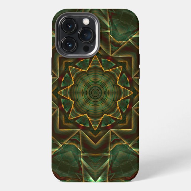 Funda Para iPhone Estilo de engranaje de caleidoscopio azul pardusco (Reverso )