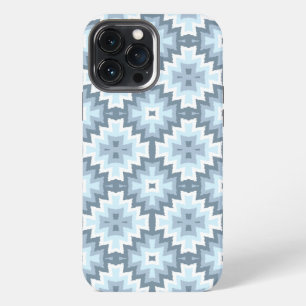 Funda Para iPhone 13 Pro Max Estilo Pastel Azul Gris Blanco Patrón Tribal Ikat