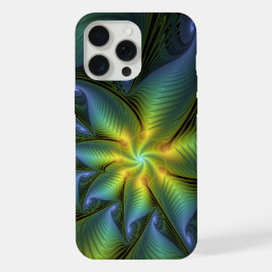 Estrella abstracta, arte fractal dorado verde azul