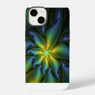 Funda Para iPhone 14 Estrella abstracta, arte fractal dorado verde azul