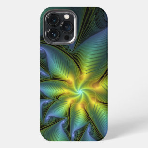 Funda Para iPhone 13 Pro Max Estrella abstracta, arte fractal dorado verde azul