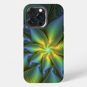 Funda Para iPhone 13 Pro Estrella abstracta, brillante arte azul verde dora