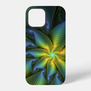 Funda Para iPhone 12 Estrella abstracta, brillante arte azul verde dora