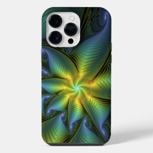 Funda Para iPhone 14 Pro Max Estrella abstracta, brillante arte azul verde dora