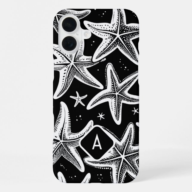 Funda Para iPhone Estrella de mar monogramada dibujada a mano sobre  (Reverso )