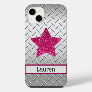 Funda Para iPhone 14 Plus Estrella Purpurina rosa personalizada sobre metal