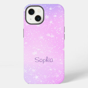 Estrellas blancas, ombre rosa y morado, nombre mor