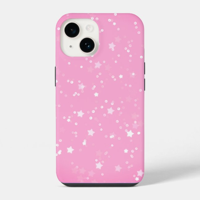 Funda Para iPhone Estrellas Blancas Sobre Rosa (Reverso )