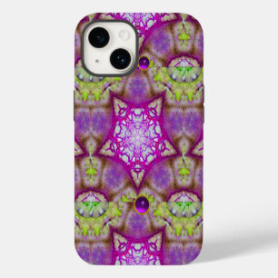 FUNDA PARA iPhone 14 ESTRELLAS DE FUCHSIA VERDE DE PÚRPURA ABSTRACTA CO