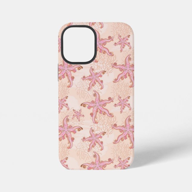 Funda Para iPhone Estrellas de mar y coral patrón pastel rosa (Reverso )