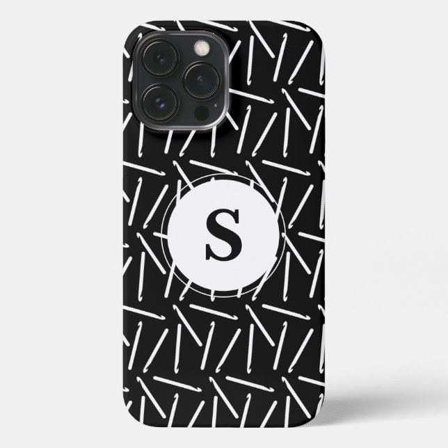 Funda Para iPhone Estuche Crochet Hooks Crafts Monograma Oscuro para (Reverso )