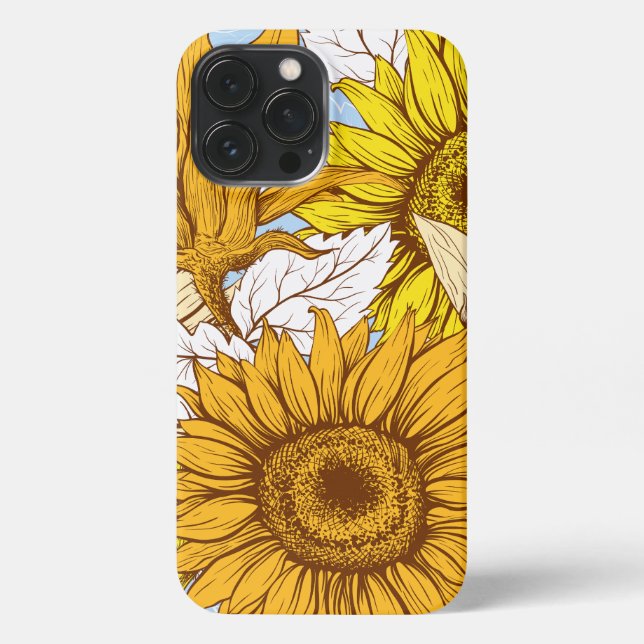 Funda Para iPhone Estuche de girasol estético y teléfono azul (Reverso )