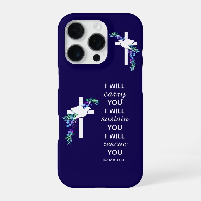 Funda Para iPhone Estuche de teléfono cruzado Inspirador Isaiah 46:4 (Reverso)