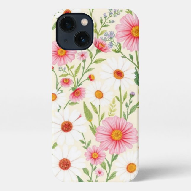 Funda Para iPhone Estuche de teléfono de patrón floral rosado y marg (Reverso )