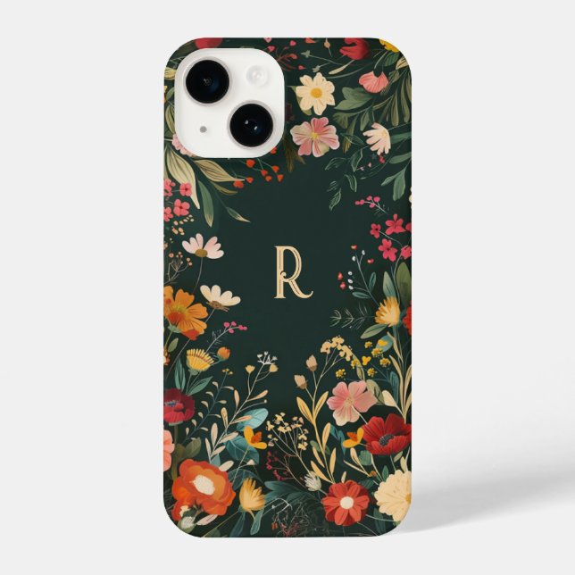 Funda Para iPhone Estuche de teléfono floral monograma personalizado (Reverso )