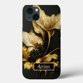 Estuche elegante barroco para teléfono floral negr