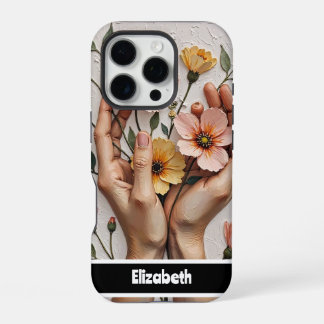 Funda Para iPhone 16 Pro Estuche Elegante Para Teléfono Con Manos Florales