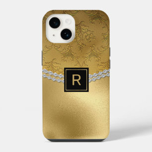 Funda Para iPhone 14 Estuche Glam Gold Damask Monogrammed Funda-Mate pa