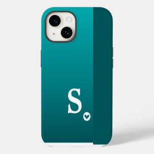 Funda Para iPhone 14 Estuche Monograma Corazón Verde Femenino Simple Mo
