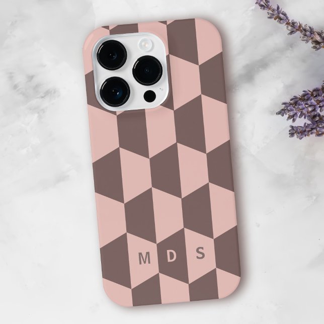 Funda Para iPhone Estuche para iPhone con monograma moderno y geomét (A modern pink geometric design phone case with space for your initials)