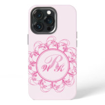 Estuche para iPhone con monograma rosa Fancy
