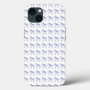 Estuche para iPhone de caballo de dala blanca azul
