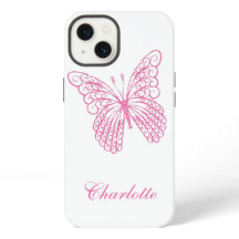 Estuche para iPhone de mariposa rosa de bonito
