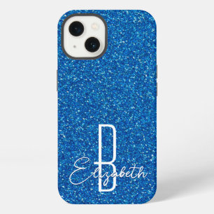Estuche para iPhone de Monograma Purpurina Azul Fu