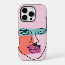 Estuche para iPhone duro de arte de línea de mujer