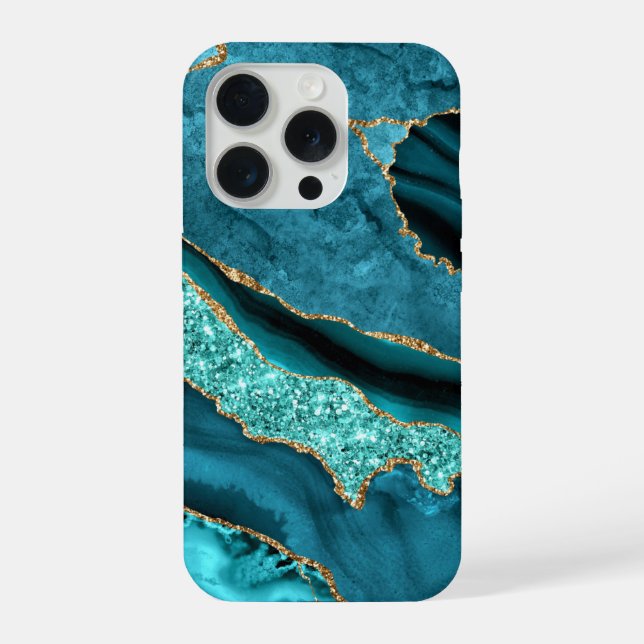 Funda Para iPhone Estuche para iPhone Turquoise Purpurina de oro azu (Reverso )