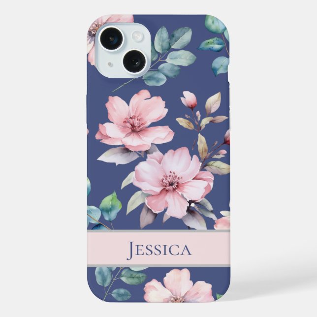 Funda Para iPhone Estuche para teléfono azul de flores rosas de Rubo (Reverso )