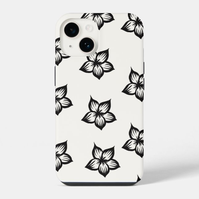 Funda Para iPhone Estuche para teléfono floral de flores en blanco y (Reverso )