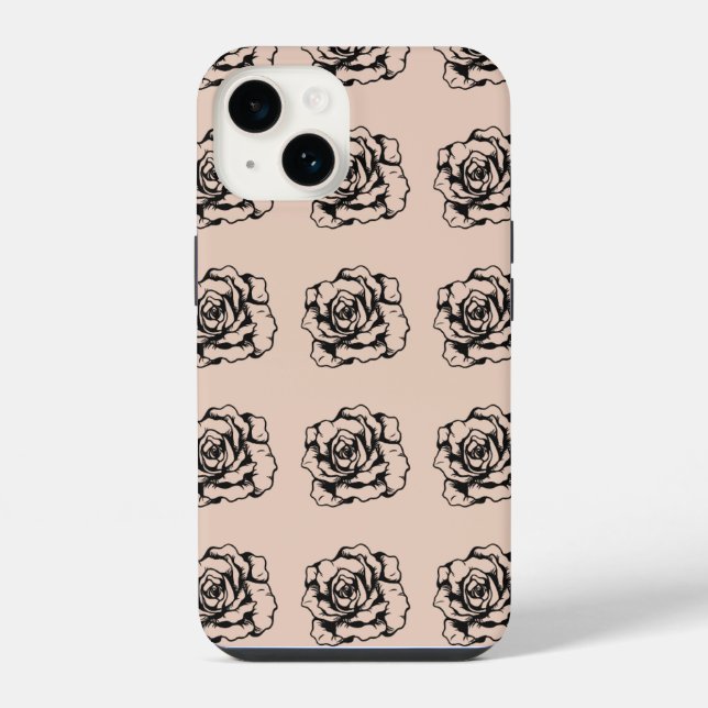 Funda Para iPhone Estuche para teléfono floral de flores negras y bl (Reverso )