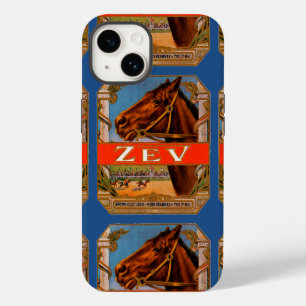 Funda Para iPhone 14 Etiqueta de cigarro antigua, Zev Race Horses Brown