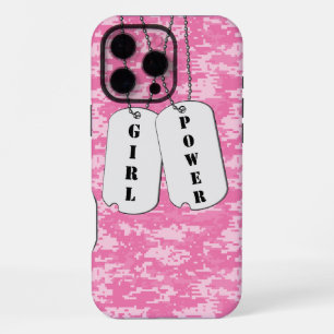 Funda Para iPhone 16 Pro Max Etiquetas de perro de poder de niña de camuflaje r